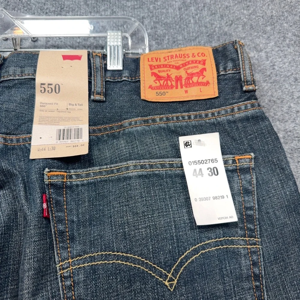 Levis 550 Jeans Mens 44x30 Blue Relaxed Fit Taper Leg Denim Pant Big & Tall NEW